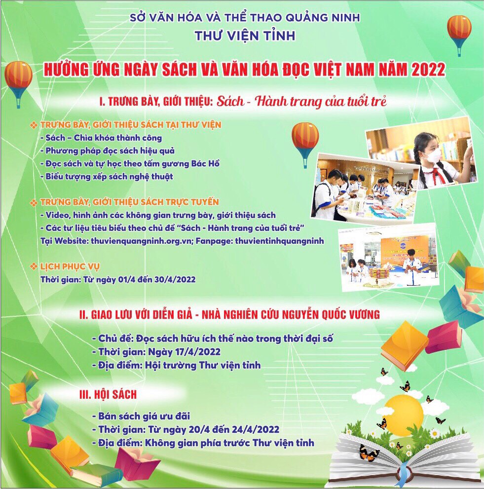 Thư viện tỉnh: Nhiều hoạt động hưởng ứng Ngày Sách và Văn hóa đọc Việt Nam lần thứ I năm 2022
